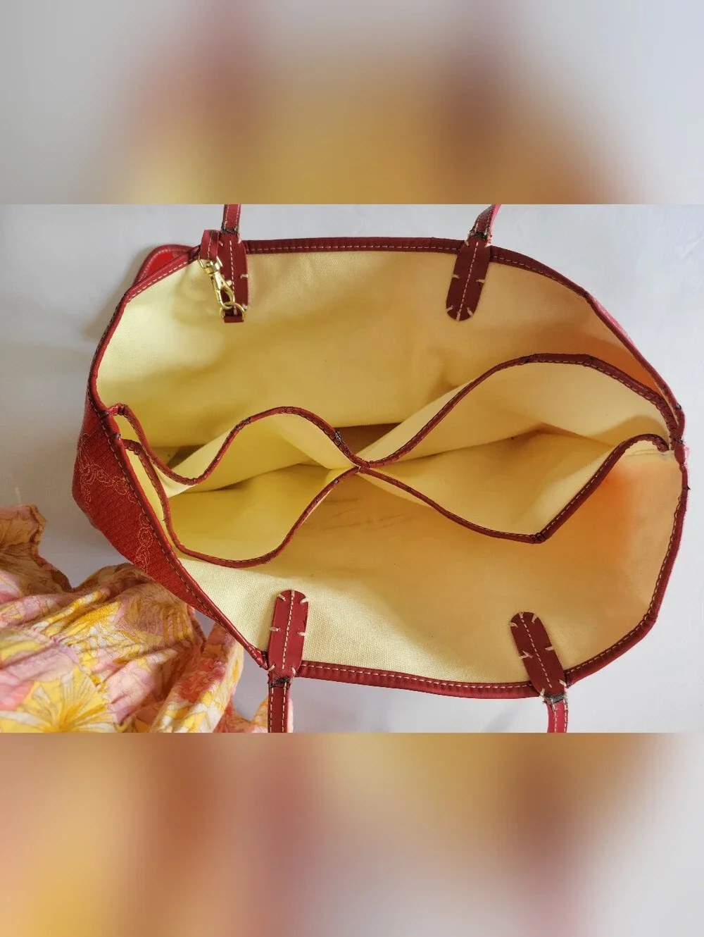 VTG Avon Red Canvas Chain Link Tote Bag & Matching Pouch Set